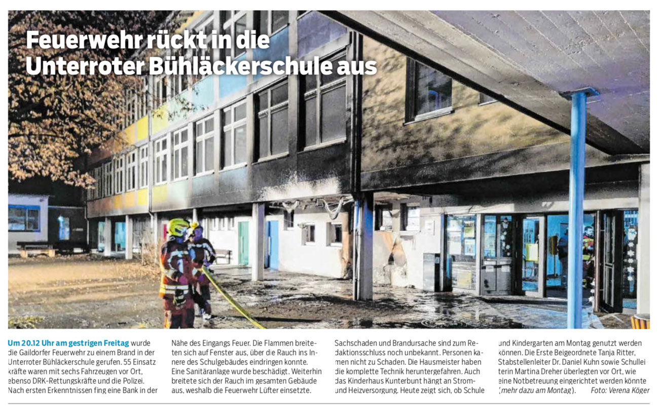 Brand in der Bühläckerschule Unterrot